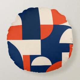 Fette geometrische Formen in Navy Orange und Dunke Rundes Kissen
