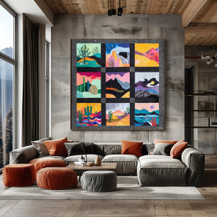 Fette geometrische Landschaftsrasterkomposition Poster