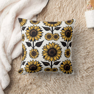 Fette grafische Sonnenblumen in Gelb und Schwarz Kissen