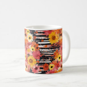 Fette Grunge-Blumenmuster in Schwarz, Orange und P Kaffeetasse