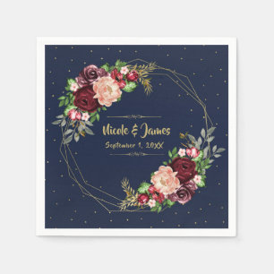 Fette Herbst-Blumen-Hochzeit in Marineblau, Gold u Serviette
