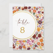 Fette Herbst-Wildblumen-Hochzeitstisch-Nummer Einladung (Vorderseite)