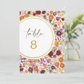 Fette Herbst-Wildblumen-Hochzeitstisch-Nummer Einladung (Stehend Vorderseite)