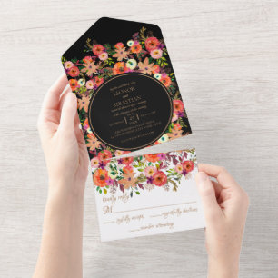 Fette herbstliche Blumenhochzeit Alles-in-einem-Ei All In One Einladung
