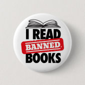 Fette „Ich lese verbotene Bücher“ Buchliebhaberei Button (Vorderseite)