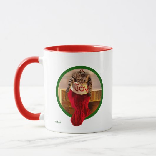 Fette Katze im WeihnachtsStrumpf Tasse (Links)
