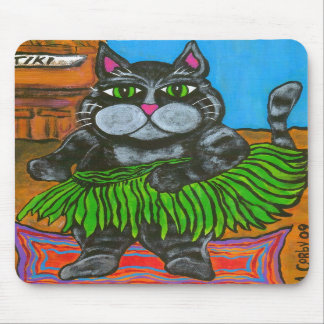 Fette Katze in einem Hula Rock an einem Tiki Bar Mousepad