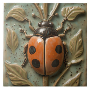 Fette Ladybug und Foliage Imitats Relief Fliese