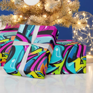 Fette leuchtende Farben Graffiti Street Art Muster Geschenkpapier