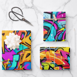 Fette leuchtende Farben Graffiti Street Art Muster Geschenkpapier Set