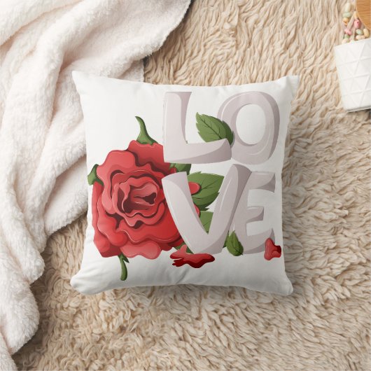 Fette Liebestypografie mit romantischer roter Rose Kissen (Decke)