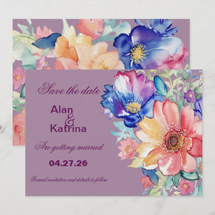 Fette Magenta-Floral-Modern-Save-the-Date-Karte Einladung