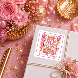 Fette Magenta-Gold-Glitter-30-Geburtstag-Sticker Quadratischer Aufkleber