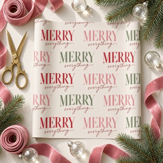 Fette Merry Everything Script-Typografie Rosa Grün Geschenkpapier