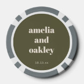 Fette minimalistische Boho-Olivgrüne Hochzeit Pokerchips (Rückseite)