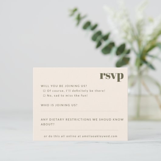 Fette Minimalistische Moss Fall Retro Custom Weddi RSVP Karte (Stehend Vorderseite)
