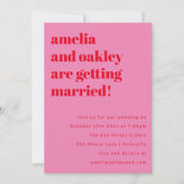 Fette minimalistische rosa rote Retro-Hochzeitsweb Einladung (Vorderseite)