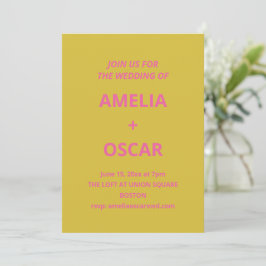 Fette moderne chartreuse-pink-gelbe Hochzeit Einladung