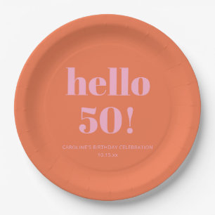 Fette moderne einfache orange-pinke 50. Geburtstag Pappteller