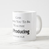 Fette moderne "Gott will, dass du reich bist"-Gläu Jumbo-Tasse (Vorderseite Rechts)