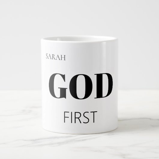 Fette moderne Gott zuerst Glaubensspruch-Slogan  Jumbo-Tasse (Vorderseite)