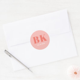 Fette moderne Korallen- und rosa Monogramm-Hochzei Runder Aufkleber