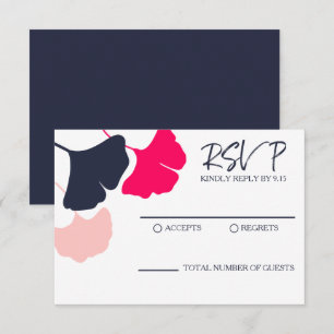 Fette moderne Marine, rosa Ginkgoblätter Hochzeit RSVP Karte