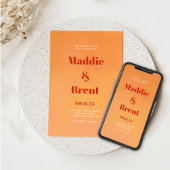 Fette moderne orange Sunset-Monogramm-Hochzeit Einladung