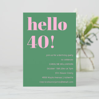Fette moderne Retro-Pink-Grün zum 40. Geburtstag Einladung