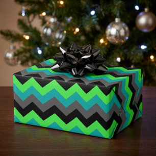 Fette moderne schwarze grüne Chevron-Geschenkpapie Geschenkpapier