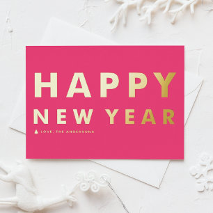Fette moderne Typografie Hot Pink Frohes Neues Jah Folien Feiertagspostkarte