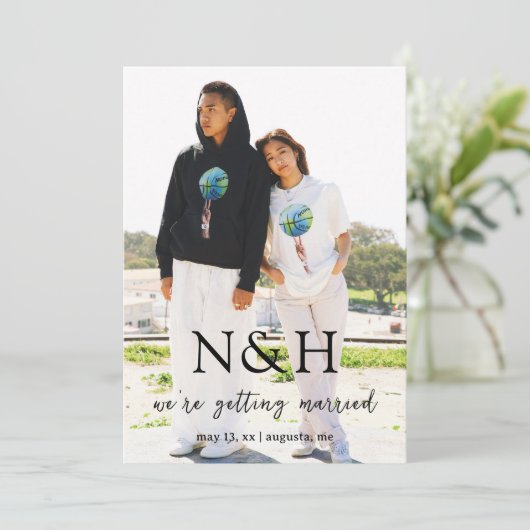 Fette Monogramm-Foto-Moderne Hochzeit Save The Date (Stehend Vorderseite)