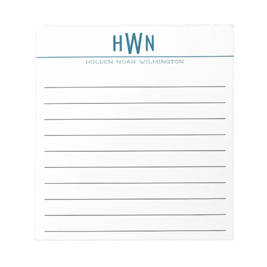 Fette Monogramm Herren Professional Blau Breitstri Notizblock (Vorderseite)