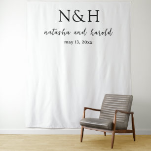 Fette Monogramm-Hochzeitskulisse in Schwarz und We Wandteppich