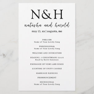 Fette Monogramm-Hochzeitsprogramm in Schwarz und W Flyer