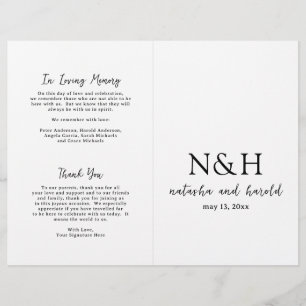Fette Monogramm-Hochzeitsprogramm in Schwarz und W Flyer