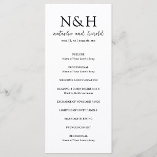 Fette Monogramm Schwarz-Weiß Moderne Hochzeit Programm