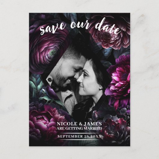 Fette Moody-Blume Save the Date verzaubert von Flo Ankündigungspostkarte (Vorderseite)