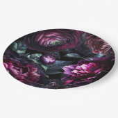 Fette Moody-Blume Schwarzer verzauberter Blumenzau Pappteller (Schrägansicht)