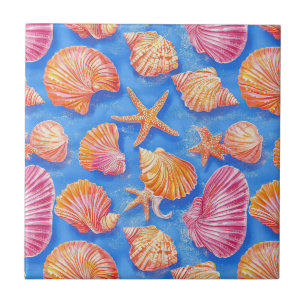 Fette nautische Sternfisch-Orange-Magenta-Blau Fliese