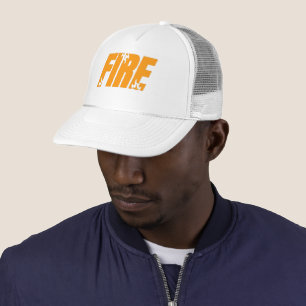 Fette Orange FIRE Flammen-Typografie Weiße Trucker Truckerkappe