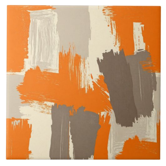 Fette orange Kunsthandstrich-Abstraktion  Fliese (Vorderseite)