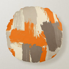 Fette orange Kunsthandstrich-Abstraktion  Rundes Kissen