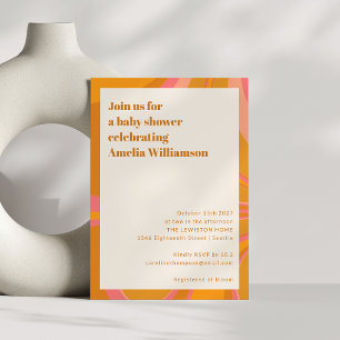Fette Orange-Pink Retro-Swirbel-Baby-Shower-Party Einladung