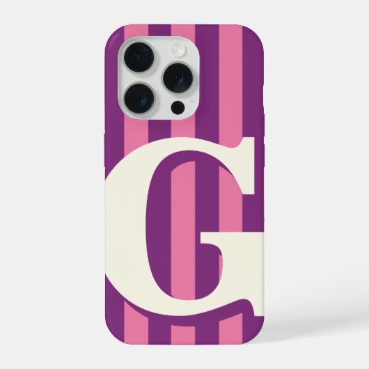Fette personalisierte Initiale, lila und rosa Stre iPhone Hülle (Rückseite)