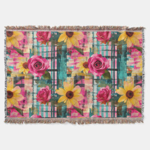 Fette Pink-Rosen-Sonnenblumen-Karo in Magenta und Decke