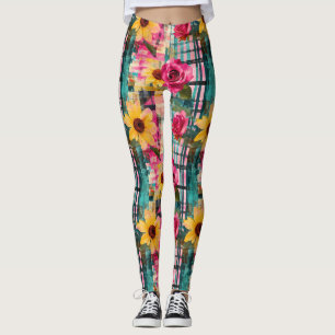 Fette Pinke Rosen-Sonnenblumen-Karo in Magenta und Leggings