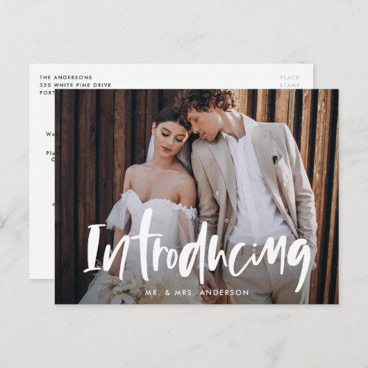 Fette Pinselschrift Einführung in die Hochzeitsfei Postkarte (Vorne/Hinten)