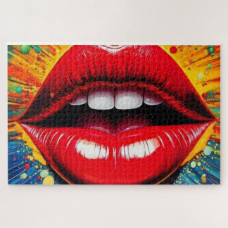 Fette Pop-Art-Lippen Leinwand Puzzle