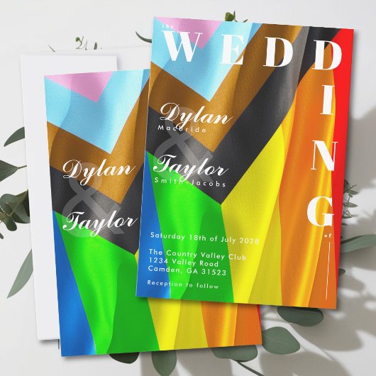 Fette Pride-Flag-Typografie LGBTQ-Hochzeit Einladung